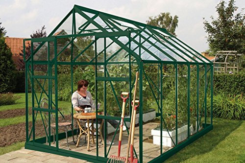 Vitavia Gewächshaus Mars - Ausführung:9900 ESG 3 mm Grün, Fläche:ca. 9,9 m², Fenster:2, Maße:257 x 383 cm, Sockel:255 x 379 cm,