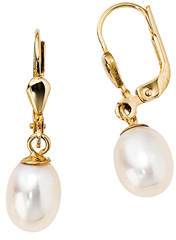Jobo Damen Boutons 585 Gold Gelbgold 2 Süßwasser Perlen Ohrringe Ohrhänger Perlenohrringe