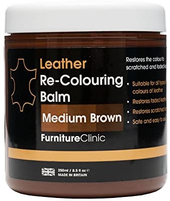 Furniture Clinic Leather Recolouring Balm - Leather Colour Restorer for Sofas, Leather Colour Repair for Faded & Scratched Leather Upholstery, Car Seats, Shoes and Clothing - 16 Colours (Medium Brown)