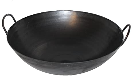 Unbekannt AAF Nommel® Wok 35 cm Ø mit 2 Griffen und rundem Boden für Gas Herd Induktionsmulde Grill Gastronomie Wokpfanne Ölwanne