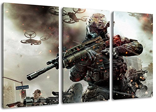 Call of Duty 3-Teilig auf Leinwand, XXL riesige Bilder fertig gerahmt mit Keilrahmen, Kunstdruck auf Wandbild mit Rahmen