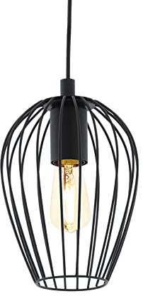 EGLO Pendellampe Newtown, 1 flammige Vintage Pendelleuchte, Retro Hängelampe aus Stahl, Farbe: Schwarz, Fassung: E27, Ø 16 cm
