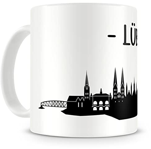 Samunshi® Lübeck Skyline Tasse Kaffeetasse Teetasse 300ml weiß
