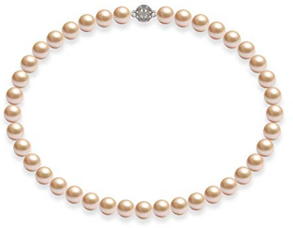 Schmuckwilli Perlenkette für Damen Magnetverschluß - 50cm Länge mit 10mm großen rosa runden Mallorca Perlen - Muschelkernperlen Kette für jeden Anlass - die Halskette Pearl Necklace für Frauen