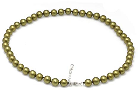 Schmuckwilli Perlenkette für Damen - 45cm Länge mit 8mm großen braunen runden Mallorca Perlen - Elegante Kette mit Muschelkernperlen für jeden Anlass