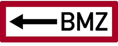 LEMAX® Aufkleber Feuerwehrschild, BMZ (Brandmeldezentrale) mit Pfeil nach links - DIN 4066 Folie selbstklebend, langnachleuchtend 297x105mm