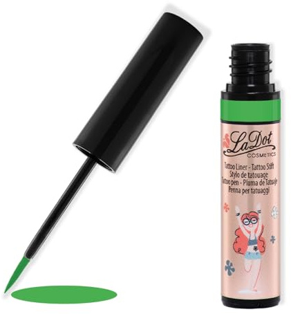 LaDot Wasserfester Tattoo Liner 4ml grün. Für temporäre Tattoos zum Selbstgestalten, Ausmalen und Verzieren. Vegan, tierversuchsfrei und hypoallergen. Wasserfest, hält mehrere Tage.