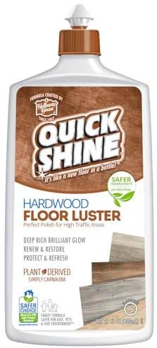 Quick Shine Hardwood Floor Luster-Polish 27oz | Plant-Derived w/Carnauba | Safer Choice, No PFAS, pH Neutral | Ready to Use Formula w/Anti-Slip Technology | Simply Squirt & Spread | Made in USA