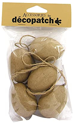Décopatch AC384O 5 Eier aus Pappmaché, 4 x 4 x 4 cm, zum Verzieren und Aufhängen, Kartonbraun, 5er Pack