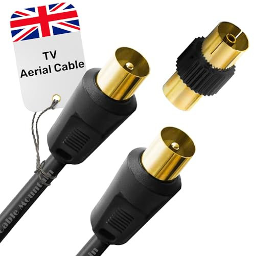 TV Aerial Cable 0.5m – Male To Male Gold Plated Coaxial Wire with Shielded Connectors – Antenna AV Lead for Digital and Analogue Signals – Black
