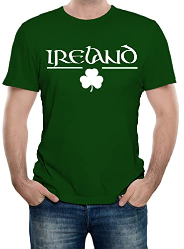 Reality Glitch Herren Ireland T Shirt Irish Clover Design (Flaschengrün, Groß)