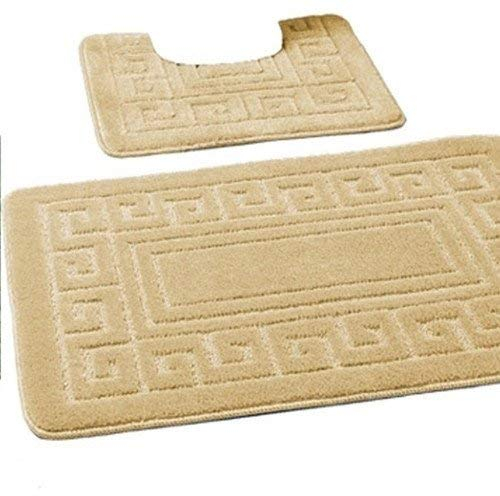 EDS rutschfeste Badematte im griechischen Stil, Bademattenset 2-teilig, enthält 1 Badematte (50 x 80 cm) und einen WC-Vorleger (50 x 40 cm) - Mokka