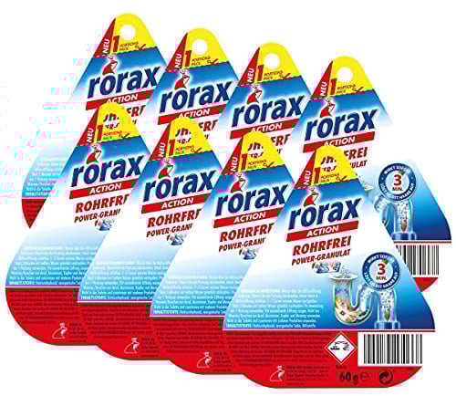 8x rorax Rohrfrei Power-Granulat Portionspack 60g - Wirkt sofort & löst selbst Haare auf