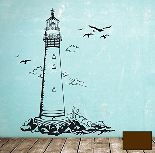 Wandtattoo Wandaufkleber Leuchtturm lighthouse Meer maritim M1465 - ausgewählte Farbe: *Schokobraun* ausgewählte Größe:*XL 100cm breit x 132cm hoch