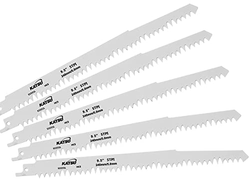 KATSU Reciprocating Saw Blade 9.5 240mm 5TPI, Pack of 5 Wood Pruning Sabre Saw Blade Set for Cutting Wood PVC 138963