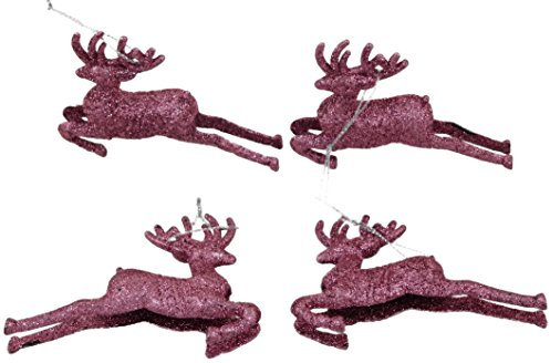Pack Of 4 - 9.5cm Blush Pink Glitter Reindeer Christmas Decorations - Tree Trims - Pink Baubles.