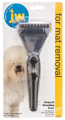 JW Pet Company GripSoft Dematting Rake Dog Brush