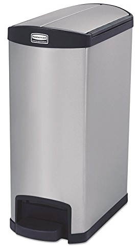 Rubbermaid Commercial Products Slim Jim 1901993 - Contenedor con pedal lateral, metal, capacidad de 50 l, negro