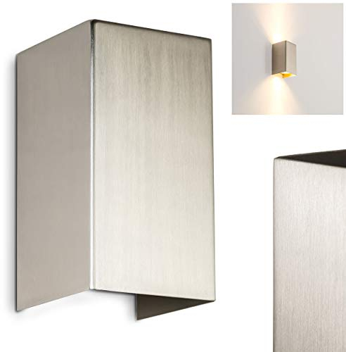 Wandlampe Tabera in Stahl gebürstet, moderne Wandleuchte aus Metall mit Lichteffekt, 2 x GU10-Fassung, Innenwandleuchte mit Up & Down-Effekt, ohne Leuchtmittel