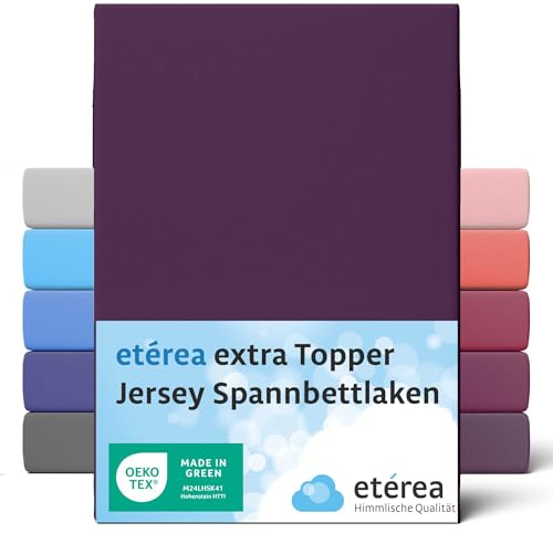 etérea Premium Topper Spannbettlaken 180x200cm – 200x220cm Pflaume – extra Jersey Spannbetttuch bis 10cm Höhe und 220 cm Länge – 160 g/m² schwere gekämmte Baumwolle – Topper Bettlaken