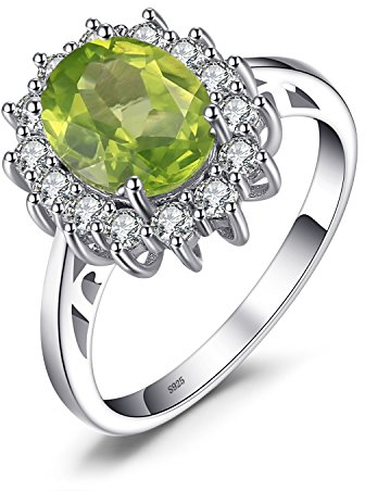 JewelryPalace Prinzessin Diana Kate Middleton Grün Edelstein Echt Peridot Ringe, Verlobungsring Eheringe Promise Verlobung Ring Silber 925 Damen, Silberringe Antragsring Ringe, Damen Schmuck 57