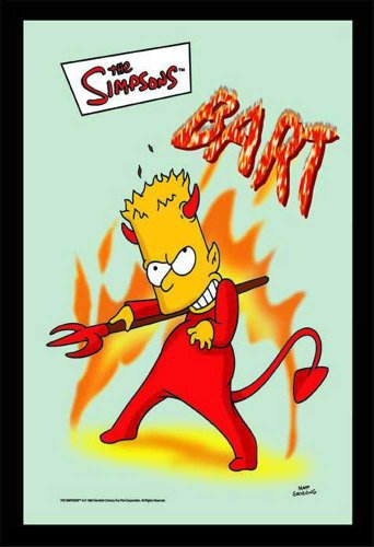 empireposter Die Simpsons Teufel - Bedruckter Spiegel mit Kunststoff Rahmen in Holzoptik, Kult-Spiegel - Grösse 20x30 cm
