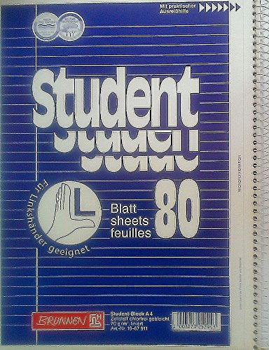 Brunnen Collegeblock für Linkshänder, A4, liniert mit Schattenrand, 80 Blatt, 70g/qm