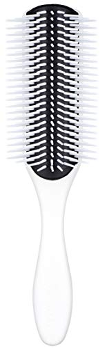 Denman Haarbürste D4 (Langhaarbürste), zum Stylen und Glätten langer Haare, antistatisches Gummikissen und Nylonborsten, 7-reihig, weiß/schwarz