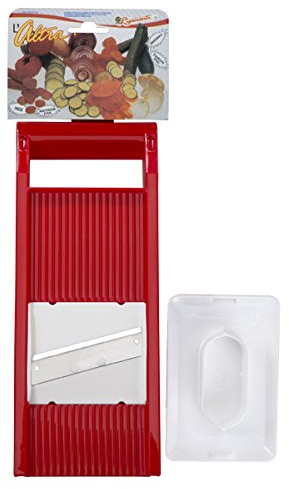 Rigamonti Affetta Verdure orizzontale. Mandolina affettaverdure manuale con pratico proteggidita. Ideale per affettare frutta e verdura. Per uso casalingo e professionale.