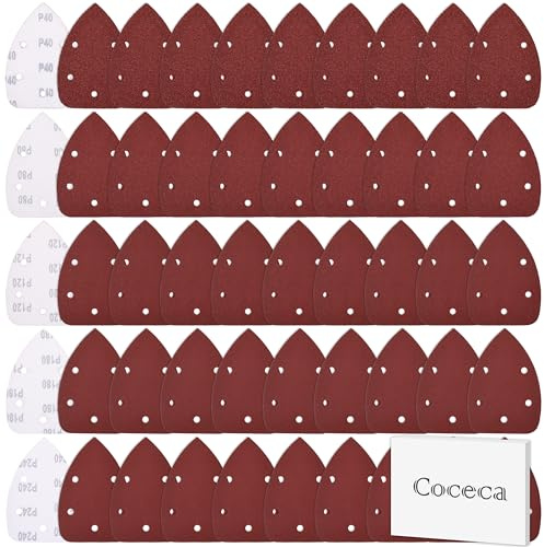 Coceca Mouse Detail Sander Sandpaper Sanding Paper Assorted Sanding Pads 40 80 120 180 240 Grits (50pcs Mouse Sandpaper)
