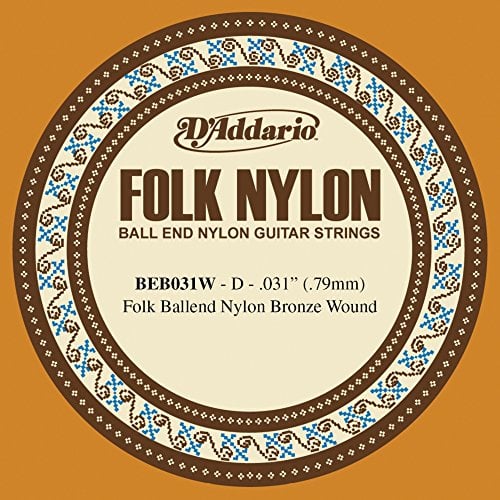 D'Addario BEB031W Corde seule en nylon avec filet en bronze pour guitare folk Extrémité à boule