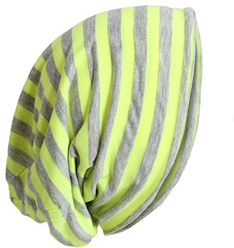 BRUBAKER HENRY Damen Slouch Beanie Streifen Hellgrau Neon Grün