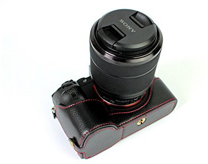 Sony A7 Case, BolinUS Handmade Genuine Real Leather Half Camera Case Bag Cover for Sony Alpha A7 A7R A7S Bottom Opening Version + Hand Strap -Black