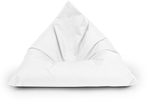 BuBiBag Sitzsack Dreieck Beanbag Sitzkissen für In & Outdoor 100x70x70cm bis 160x120x120cm mit Styropor Füllung in 23 versch. Farben (100cm x 70cm x 70cm, weiß)