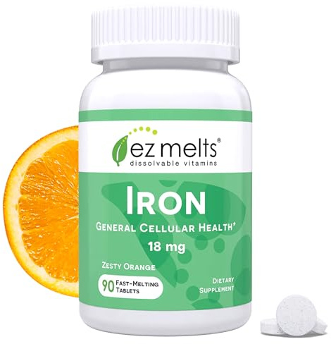 EZ Melts Dissolvable Iron 18 mg, 90 Tablets (90 Servings), Zesty Orange