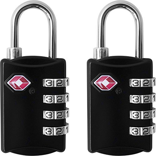 TSA Luggage Locks (2 Pack) - 4 Digit Combination Steel Padlocks - Approved Travel Lock for Suitcases & Baggage - TSA Lock (2, Black & Black)