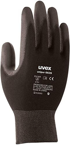 10 Paar uvex unipur 6639 Arbeitshandschuhe - Schutz-Handschuhe für die Arbeit - EN 388 - Schwarz/Grau - 08/M