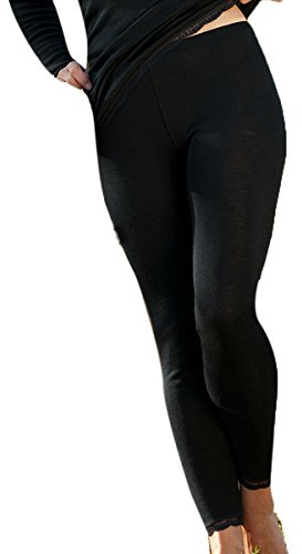 Engel Damen Leggings mit Spitze, Wolle Seide, Natur, Gr. 34/36-46/48