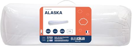 Bleu Câlin Traversin Gonflant Confort Alaska, Enveloppe 100% coton, 140 cm, Blanc
