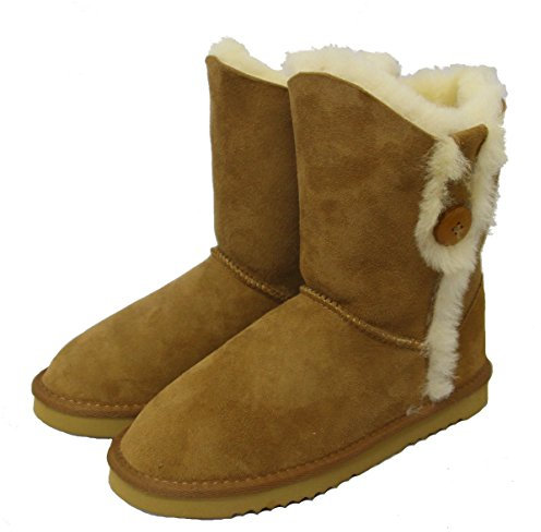 Deluxe-Stiefel aus Schaffell mit Knöpfen, britisches Schaffell, Kastanienbraun, kastanienbraun, 39 EU