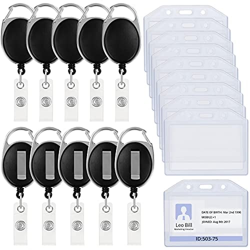 Kurtzy Ausweishülle mit Band Ausziehbar (10 Stk) – Kartenhülle Hartplastik Wasserdicht mit Karabiner – Ausweis Jojo Horizontal als Schlüsselband Ausziehbar, Schlüssel, Namensschild, Karten Hüllen