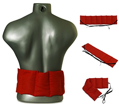 Coussin aux pépins de raisins à 7 compartiments avec sangles - 65x15 cm - Rouge - Bouillotte sèche - utilisable à chaud au four et micro-ondes