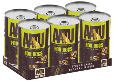 AATU 90/10 Wet Dog Food in a Tin - Duck & Turkey (6x400g) - Grain Free Recipe - No Artificial Ingredients - Good for Low Maintenance Feeding. (Packaging may vary).