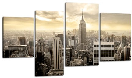 Leinwandbild New York Skyline View LW165 Wandbild, Bild auf Leinwand, 4 Teile, 180x115cm, Kunstdruck Canvas, XXL Bilder, Keilrahmenbild, fertig aufgespannt, Bild, Holzrahmen, Amerika, New York, Manhattan