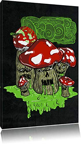 Pixxprint Dark Drooling Shrooms black Bild, Größe: 120x80cm, Leinwandbild, fertig gespannt, Wandbild, Dekoration, Kunstdruck, kein Poster