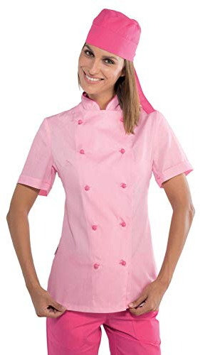 Isacco Giacca Lady Chef Rosa, Rosa, M, 65% Poliestere 35% Cotone, Mezza Manica, 125 gr/m²