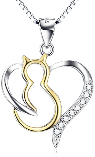YFN BIJOUX Collier Charmant Chat 925 en argent sterling 5A Collier en or zircon cubique en argent sterling pour Femmes Filles Enfants, 18 