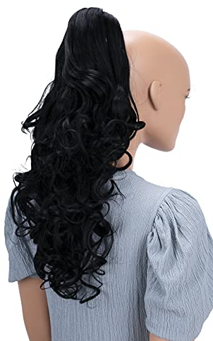 CAISHA 50cm Haarzopf Sarah Haarteil mit Butterflyklammer Pferdeschwanz Haarverlängerung Voluminös Gewellt Schwarz H8