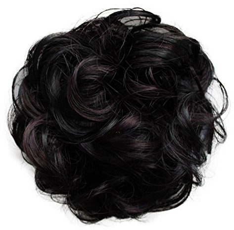 CAISHA Haarteil Haargummi Hochsteckfrisuren Brautfrisuren Voluminös Gelockt Unordentlich Dutt Kunstfaser DM15cm Schwarz Dunkelrot Mix G35A