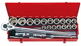 KING TONY 6316MR Coffret de Douilles Métriques avec Accessoires, Set de 16, 3/4